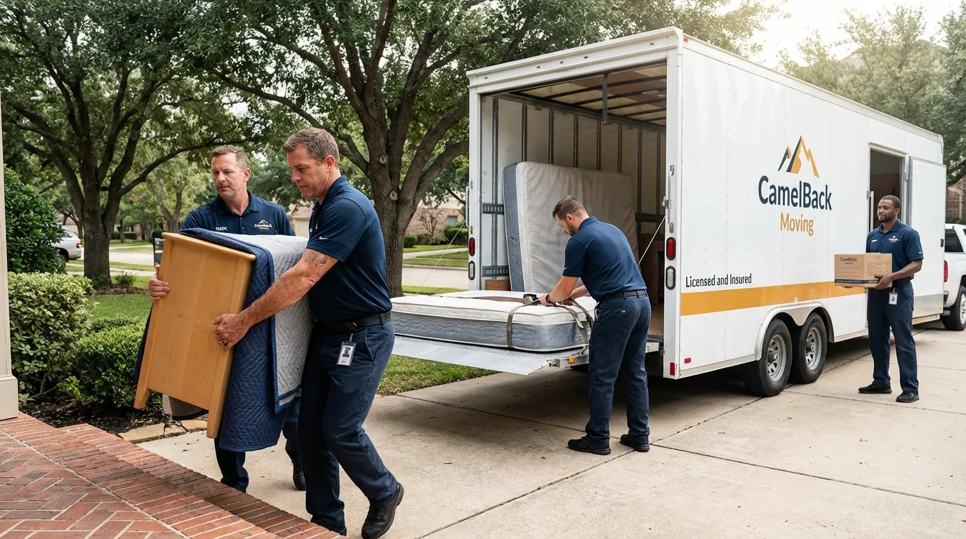 Crew loading residential truck for cross-state move from Baltic, SD